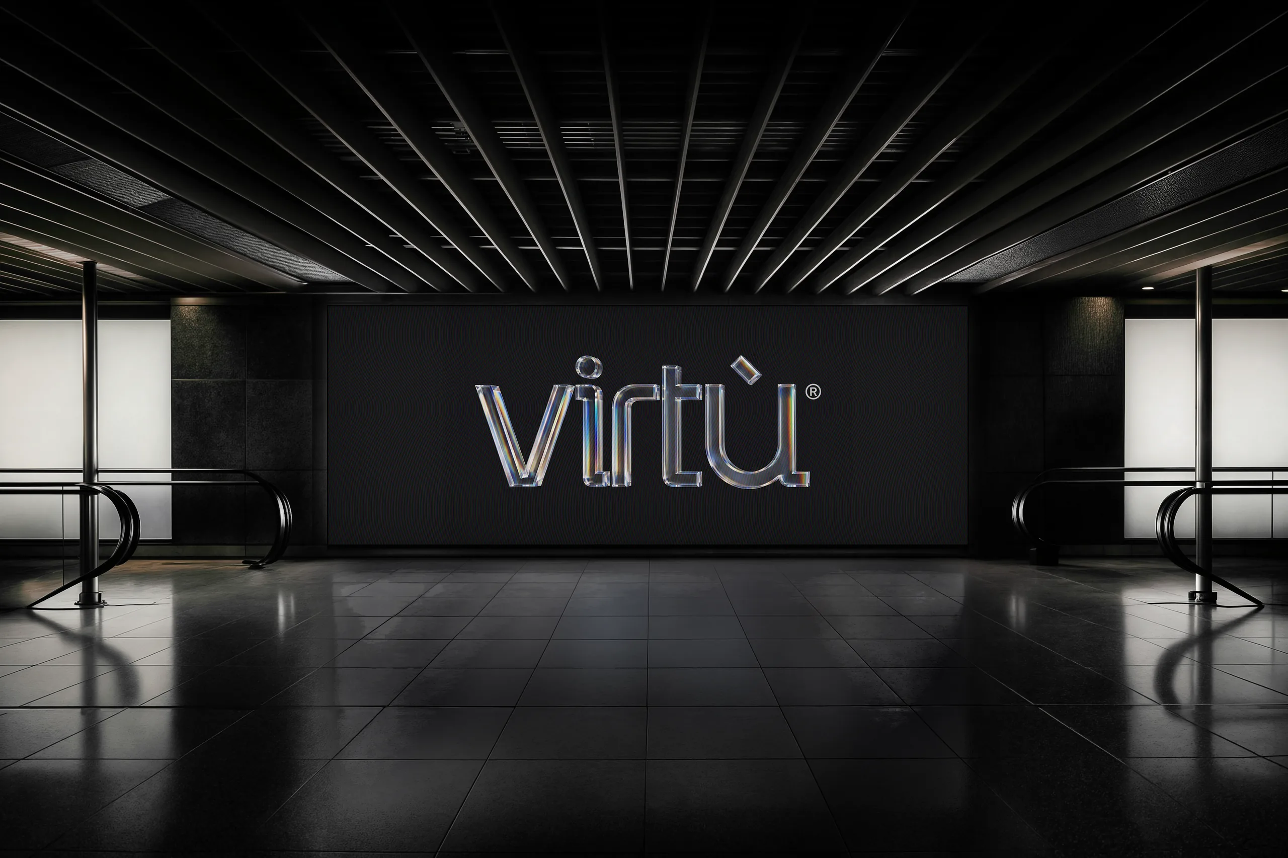 Virtù identity on a subway display